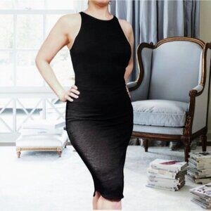 ARITZIA Wilfred Free "Chrissy" Black Heathered Jersey Knit Halter Dress- M